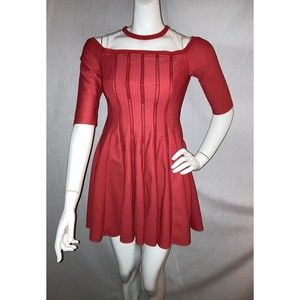 Yigue Woman's Red, Square Neckline Three Quarter Sleeve Christmas Dress Size Sm